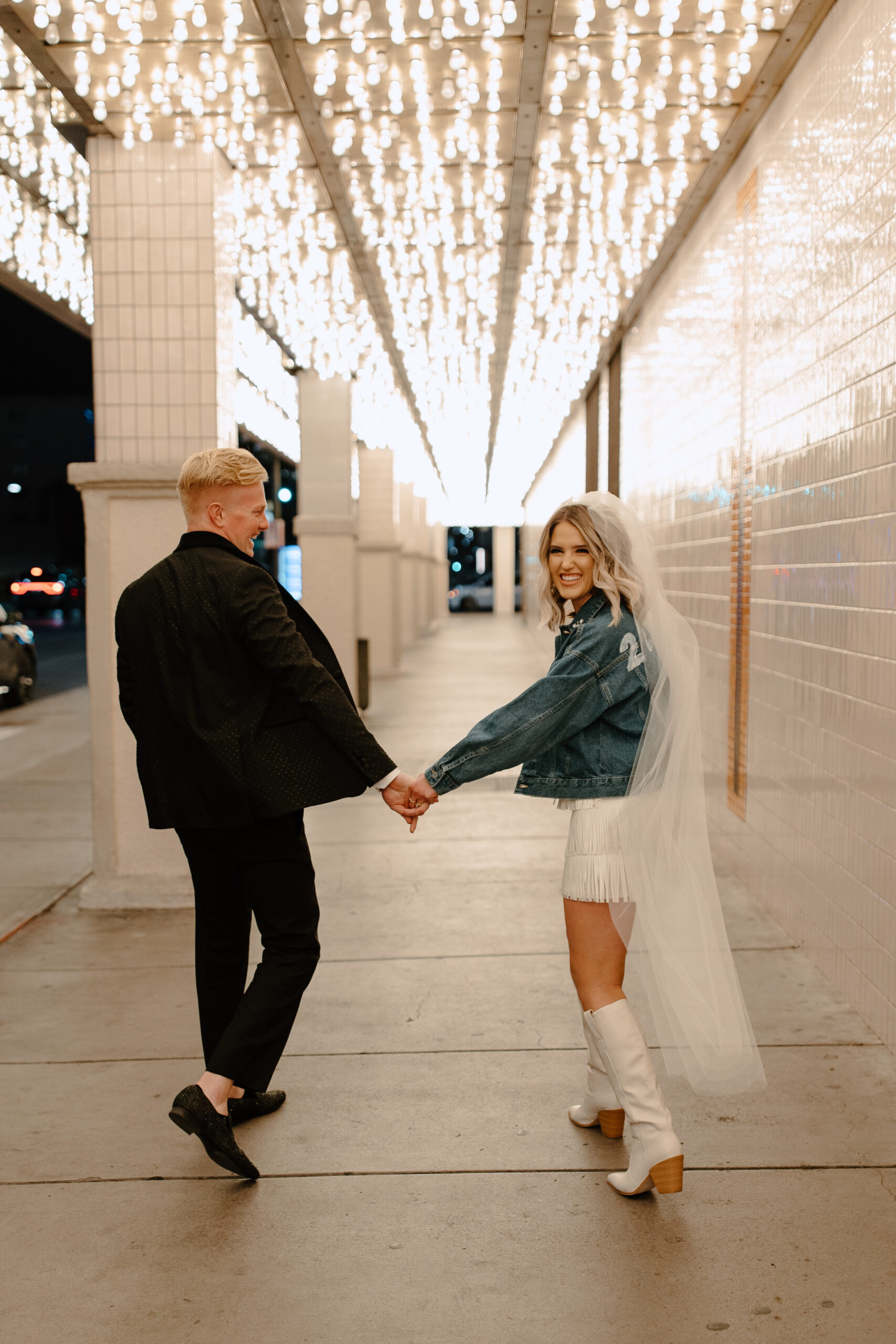 Las Vegas Elopement Under Fremont St Lights By Blaec Photo